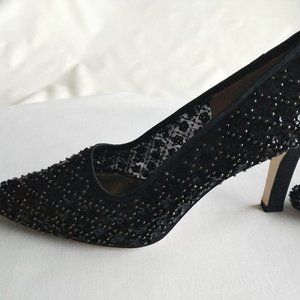 Ann Marino Black Mesh Shoes with Beads